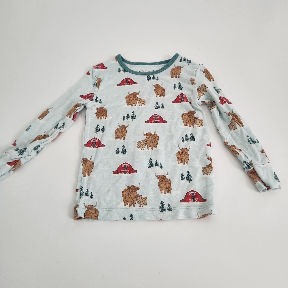 Free‎ Birdees Bamboo Highland Cow Barn Pajama Top Blue 2T Long Sleeve